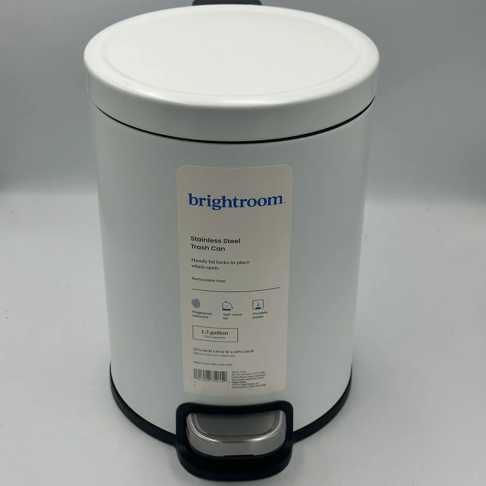 (White) Brightroom Stainless Steel Trash Can 1.3 Gallon / 5L 11
